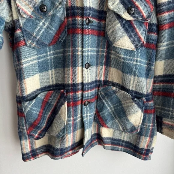 Vintage 60s 70s Caribou Coat Plaid Wool Jacket Shacket Button Up Mens M Womens L - Picture 4 of 14